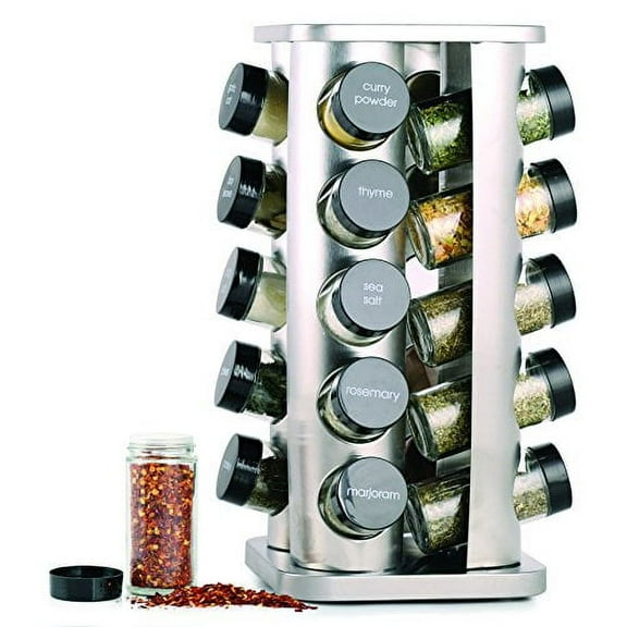 Orii 20 Jar Spice Rack With Spices Included Revolving Tower Organizer For Kitchen Spices And Seasonings Stainless Steel