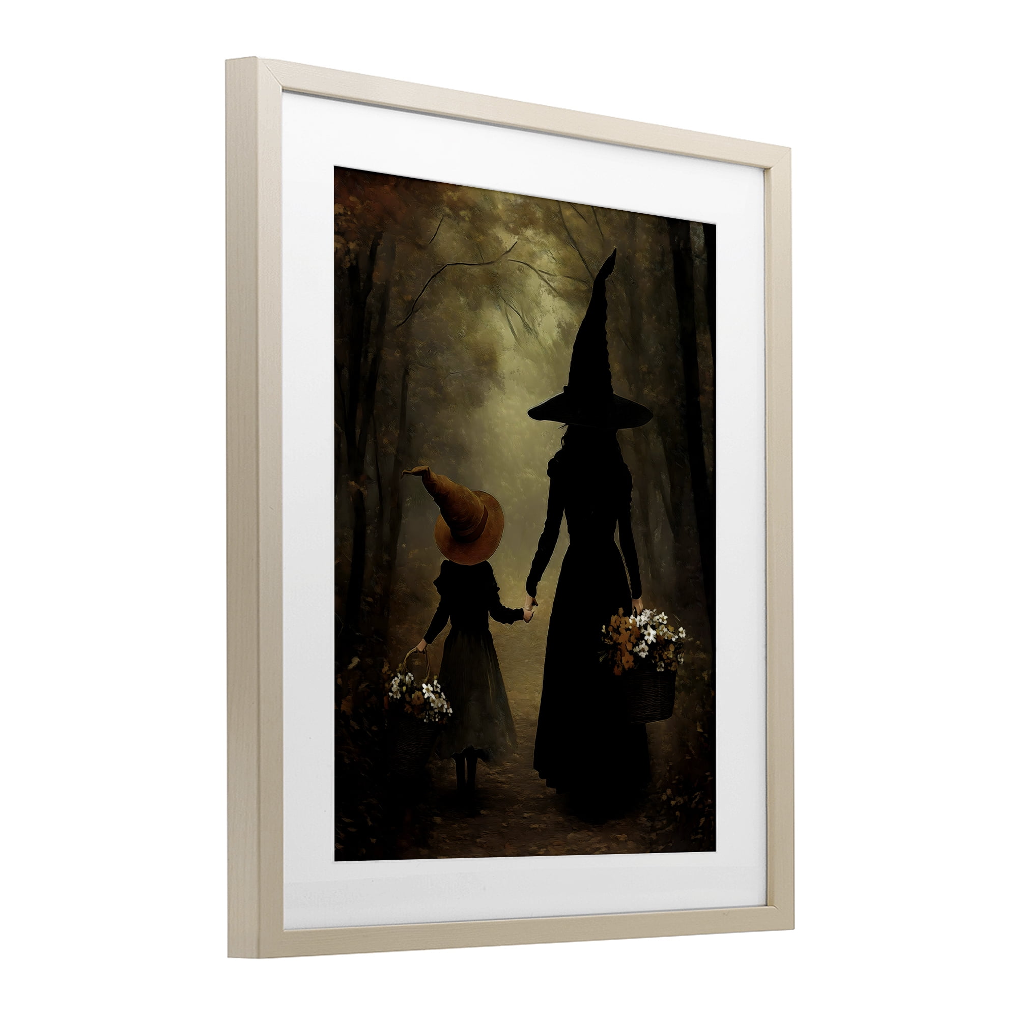 Witch & Daughter Mystical Forest Birch Framed Print Under Glass, design by Arlington Prints