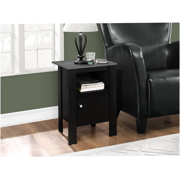 Black and Grey Transitional Accent Table with Storage Shelf and Cabinet for Living Room and Bedroom