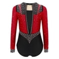 thumbnail image 5 of iixpin Kids Girls Rhinestones Gymnastics Leotard Long Sleeve Figure Skating Bodysuit Lyrical Dancewear Burgundy 14, 5 of 6