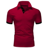 ZCFZJW Mens Golf Shirts Lightweight Casual Summer Short Sleeve 1/4 Button up Henley Tops Trendy Patchwork Lapel Collar V Neck Leisure T-Shirts Red XL