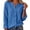 Blue, variant on AKOEE Women's Long Sleeve Button Down Shirts Collarless V Neck Waffle Blouses Solid Color Loose Fit Tops (XL, Blue)