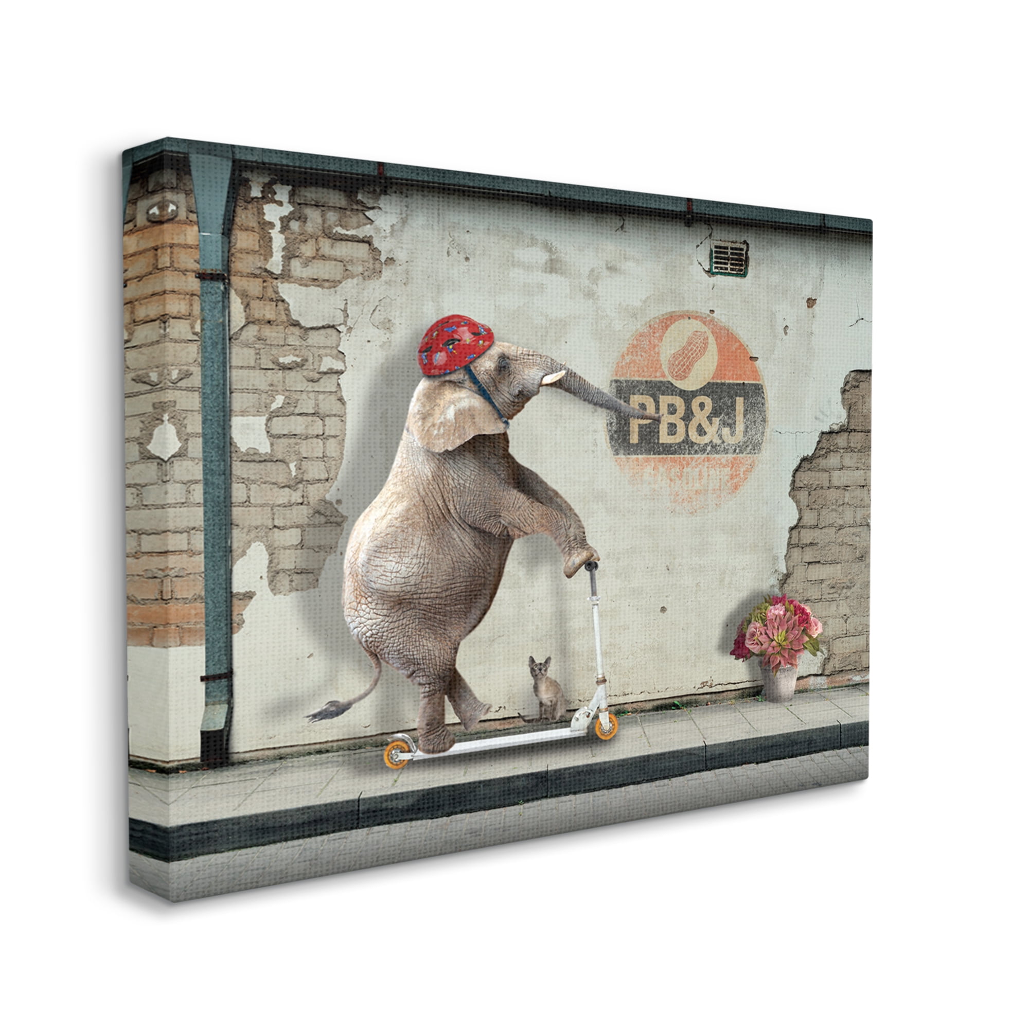 Stupell Industries Elephant Riding Scooter Old Brick City Streets Graphic Art Gallery Wrapped Canvas Print Wall Art, Design by Nobleworks