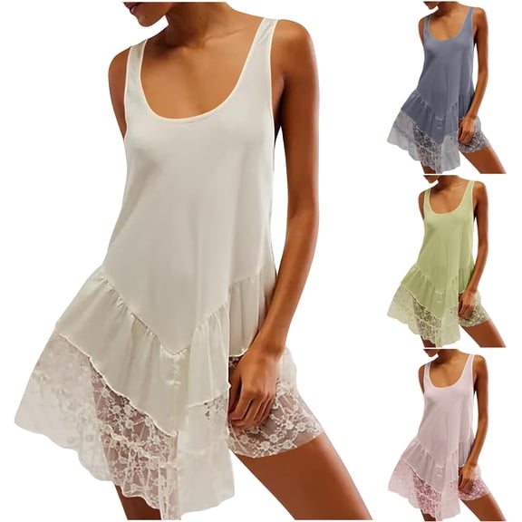 Wlynlyn Womens Satin Nightgowns Lace Hem Chemises Sleepwear Sleeveless Sleepdress Scoop Neck Cami Nightdress