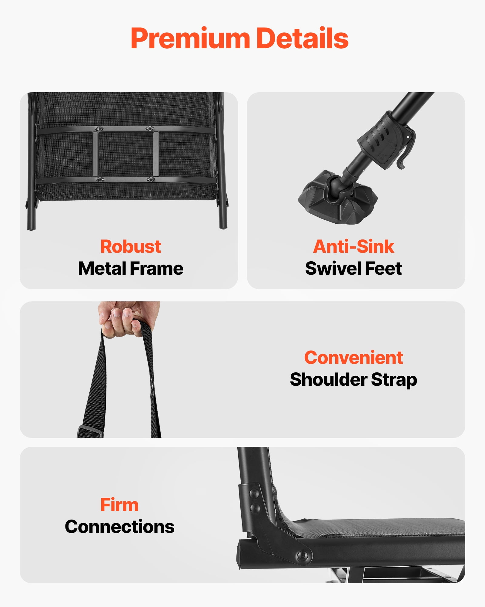 VEVOR Hunting Chair, 360° Silent Swivel, Foldable Portable Blind Chair, Heavy-Duty Steel Frame Ground Stool Seat with Anti-Sink Swivel Feet, Height Adjustable, 350 Lbs Capacity for Fishing Camping