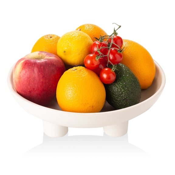 Ceramic Decorative Bowl for Kitchen Counter, 10" Large Fruit Bowl, Matte Cream