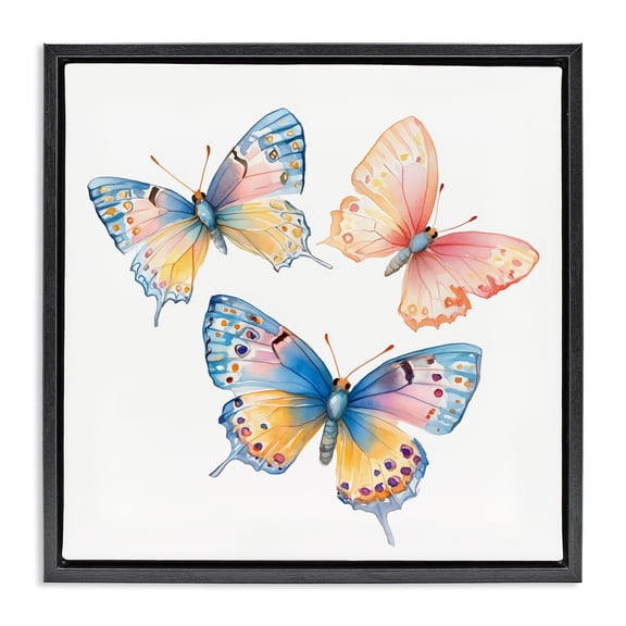 Stupell Industries Whimsical Butterfly Trio Black Framed Floater Canvas Wall Art, design by Creative Studio