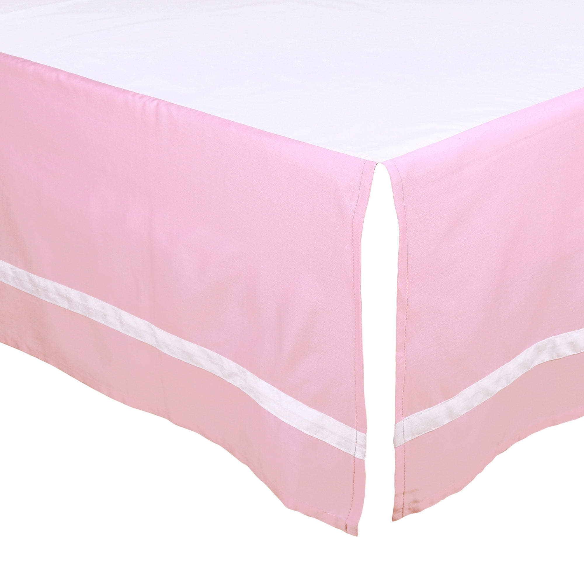 The Peanut Shell Tailored Crib Skirt Solid Pink With White Trim