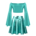 thumbnail image 3 of TTAO Kids Girls 2Pcs Sparkle Jazz Hip Hop Dance Performance Outfit Metallic Long Flared Sleeve Crop Top and Skirt Set Light Green 16, 3 of 4
