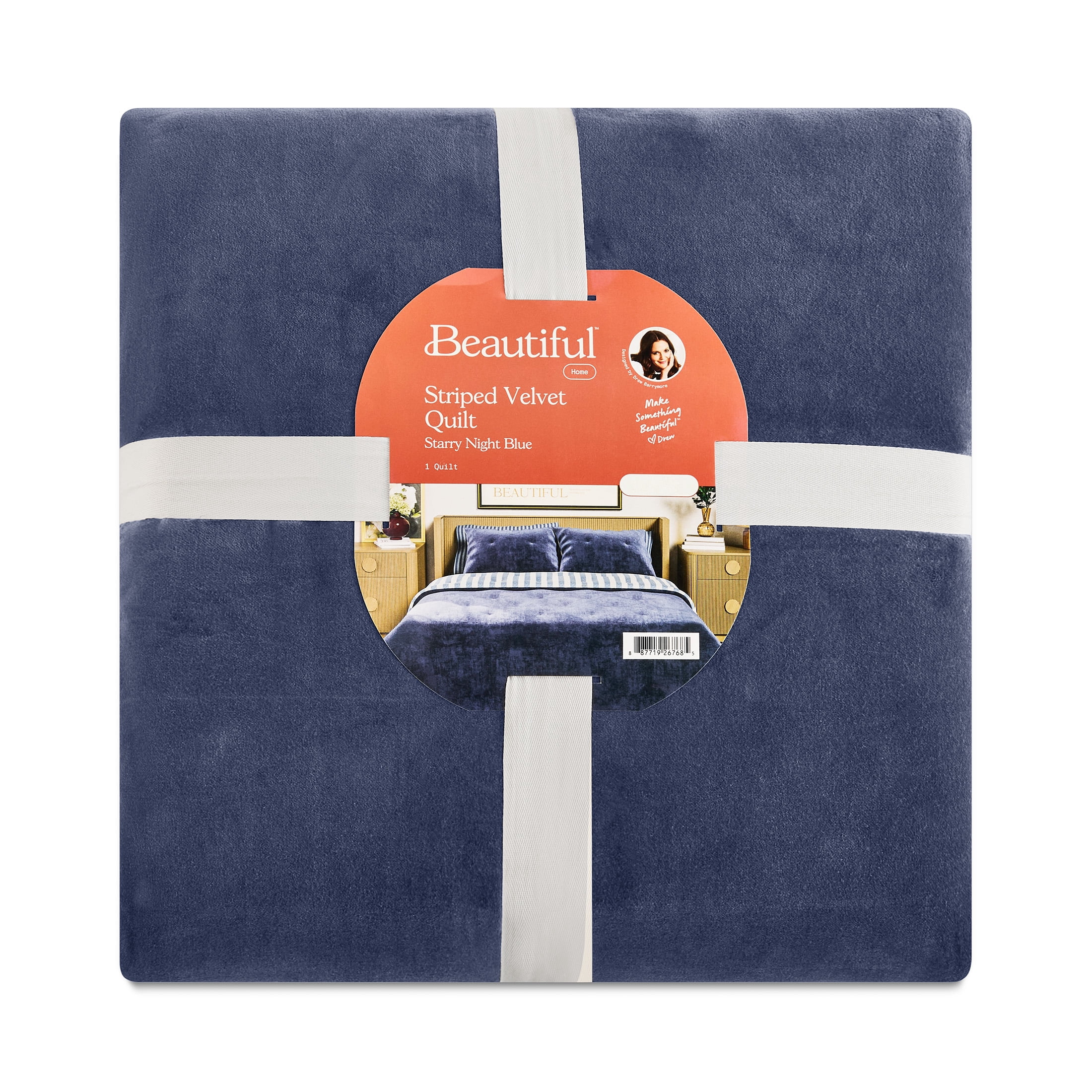 Beautiful The Bedding Collection By Drew Barrymore Striped 100% Cotton, 100% Polyester Velvet Quilts, King - Reversible