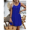 thumbnail image 4 of Women'S Scoop Neck Sleeveless Tank Dress Button Front Flared Casual Mini Dresses Royal Blue S, 4 of 9