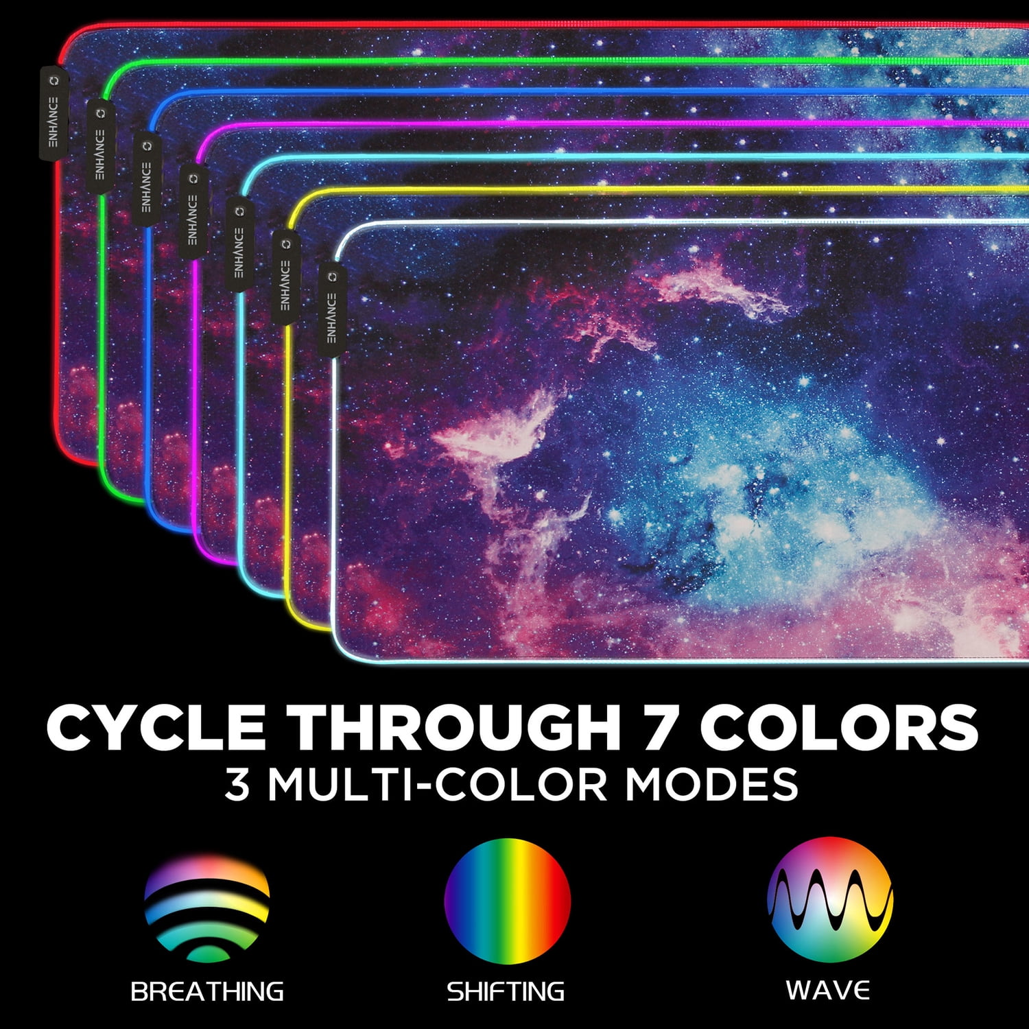 Enhance Extra Large LED Gaming Mouse Pad - Soft XXL Desk Mat with 7 RGB Colors, 3 Color Modes, Smart Control, Water Resistant High Speed Tracking Surface - (Galaxy) - Extended Pad - 32 x 14 Inches