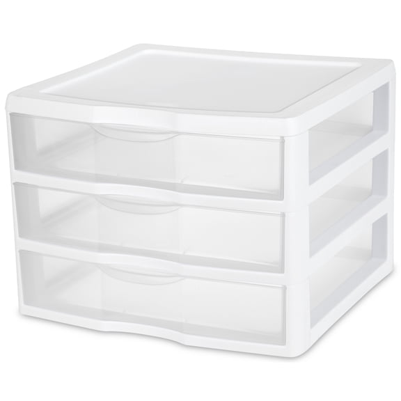 Sterilite Wide 3 Drawer Unit Plastic, White, Set of 2