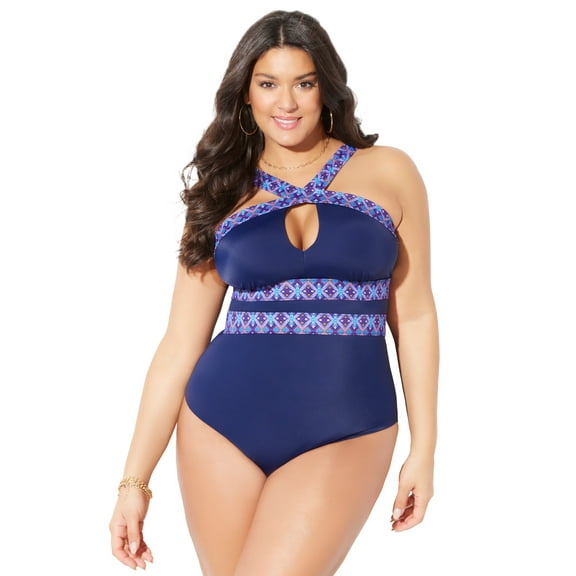 Swimsuits for All Women's Plus Size High Neck Keyhole One Piece