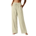 thumbnail image 3 of SAHFX Womens Wide Leg Linen Pants Drawstring Pants with Pockets Office Slacks Work Pants Boho Travel Pant Beach Outfits Summer Pants for Women Straight Leg Pants Lounge Trousers Comfortable Pants, 3 of 9