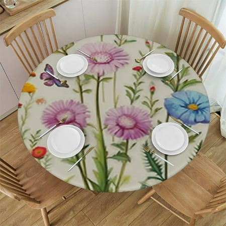 

YANMS Flowers Butterfly Round Table Cover 100% Polyester Fiber Home Decor 46-50