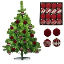 Nkmbld 16Pcs Velvet Christmas Ball Ornaments Set Flocked Christmas Tree Ball Ornaments for Garden, Backyard, Holiday, Wedding, Party Decorations, Red