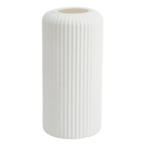 Flower Vase for Pampas Grass, 20cm Small Decorative Centerpiece Ribbed Vase for Dining Table, Office Desktop, Shelf Bookshelf Decor (White)