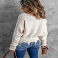 thumbnail image 4 of Mode des Femmes de Couleur Bloc Pull Manches Longues Creux Pompons en Détresse Pull, 4 of 5