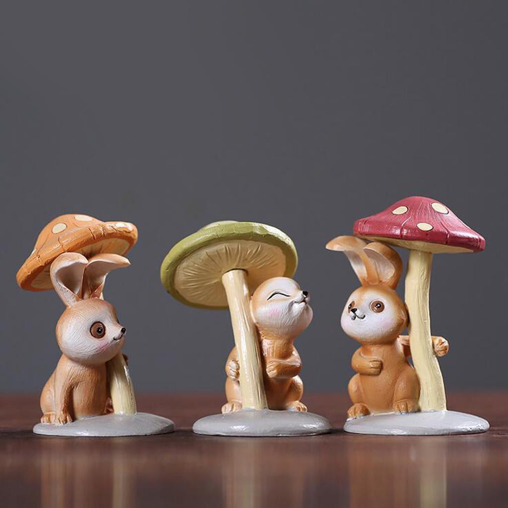 Cute Resin Mushroom Rabbit Figurine Desk Ornament Children Toys Xmas Gift 