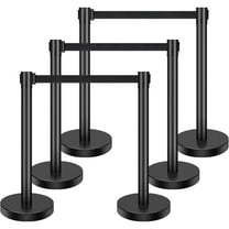 6 Pcs Crowd Control Stanchion Set ,with Retractable Belts, Carbon Steel Black Stanchions Queue with Sand Injection Hollow Base, for Theaters, Parties, Weddings, Exhibitions