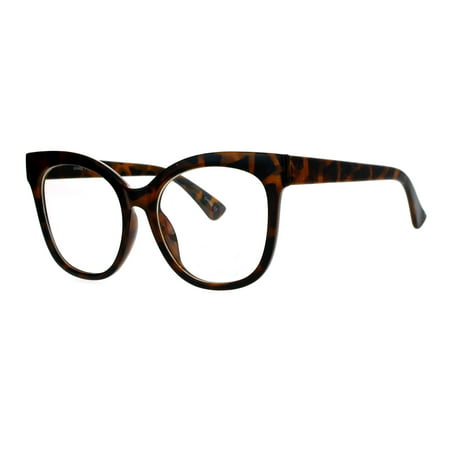SA106 Womens Flat Lens Oversize Horn Rim Clear Lens Eye Glasses Tortoise