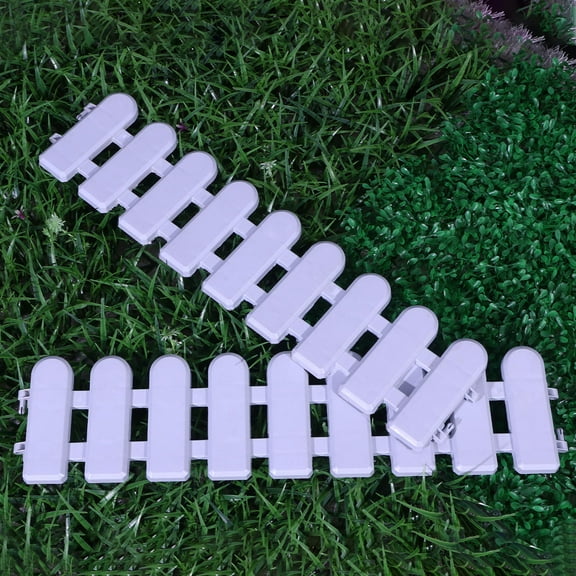 WASHWEPE 2Pcs Mini Picket Fence White Plastic Small Garden Decoration for Gardens 19.5x4.6x0.4in