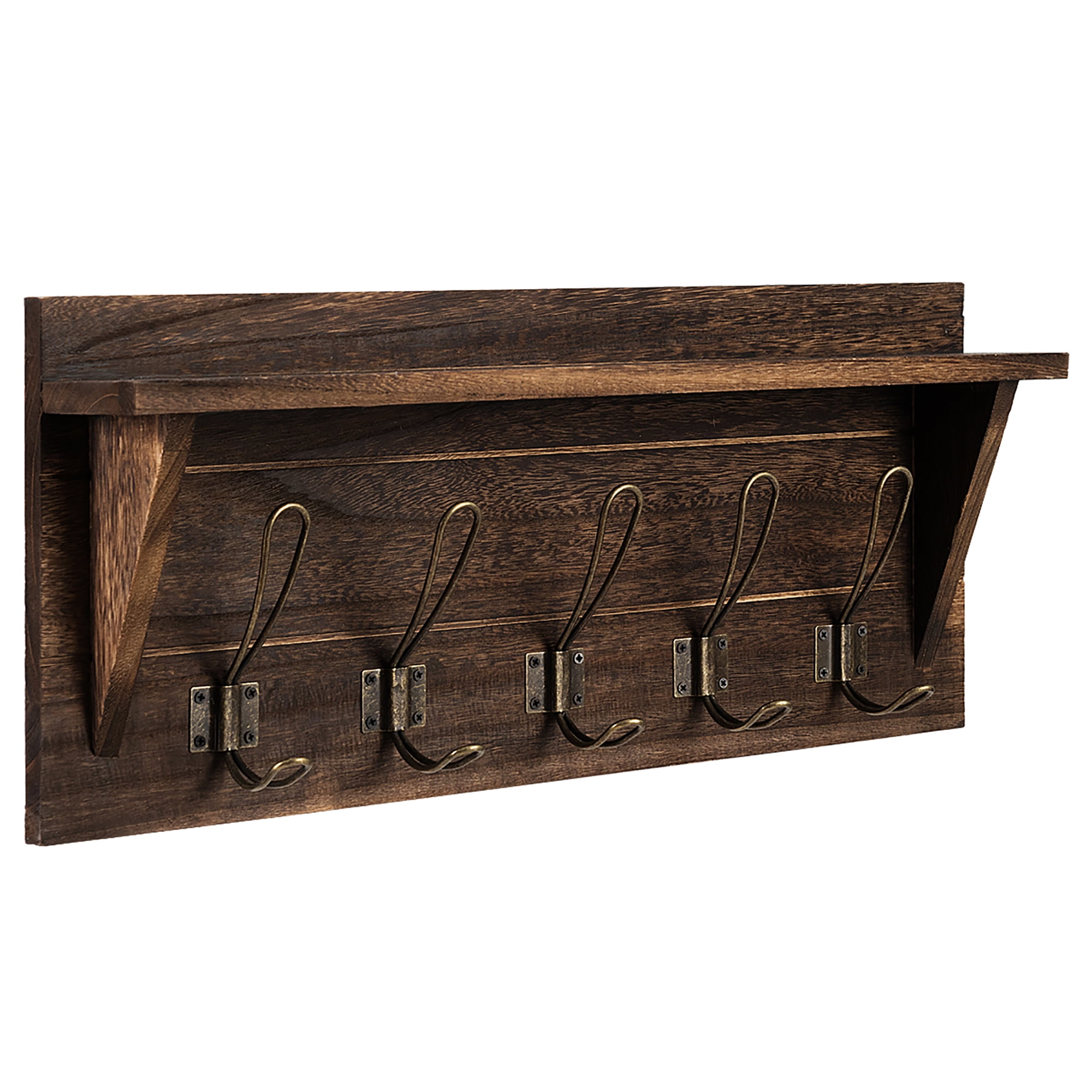 Details about   Rustic Wooden Wall-Mounted Coat Rack Entryway Hanging Shelf w/5 Dual Hooks Brown 