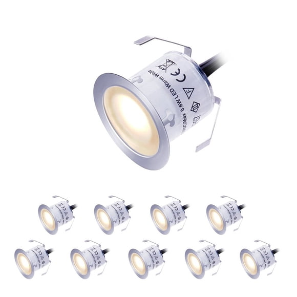 LED Deck Lights Kit 12V Low Voltage Waterproof IP67 Warm White Recessed Deck Lighting in Ground Light for Stair Step Garden Patio Yard Wood Floor Outdoor Landscape Lights