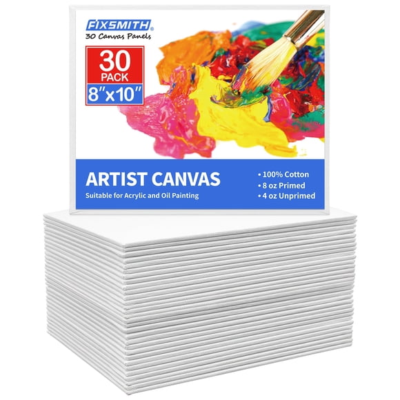 FIXSMITH Canvases for Painting 30 Pack - 8 x 10 Inch Painting Canvas Panel Boards - 100% Cotton Primed Canvases - Super Value Pac