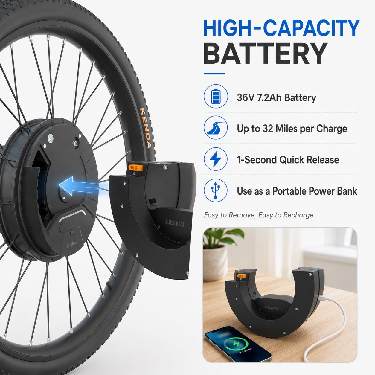 26" Ebike Conversion Kit with Battery, 350W Motor, Front Wheel with Tire, Electric Bike Conversion Kit, 25 mph Speed, 32 Miles Long Range, LCD Display, V & Disc Brake