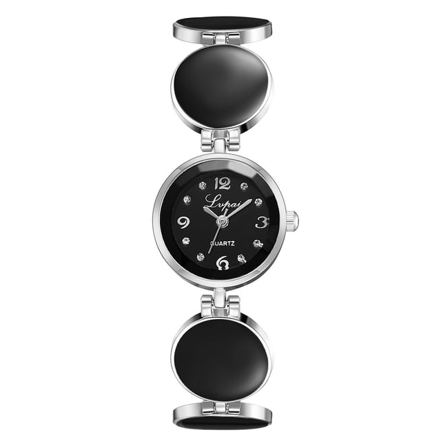 Reloj de cuarzo informal con esfera redonda y correa de punto redondo a la moda (negro plateado)