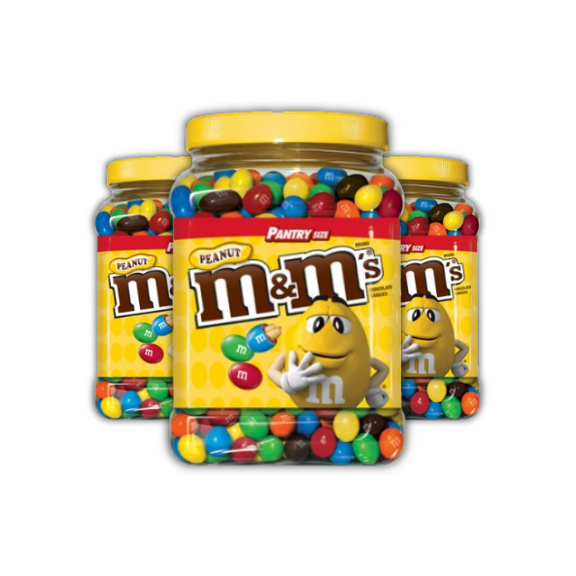 M&M'S Peanut Milk Chocolate Candy, 62 oz Jar, Pack of 3