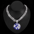 thumbnail image 2 of Hip Hop Cuban Chains Planet Earth Pendant Diamond Cuban Necklace for Men and Women 15mm Necklaces Jewelry Iced Out Bling Chain, 2 of 7