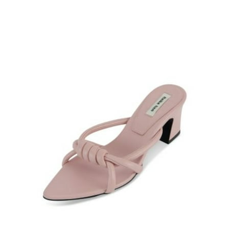 

REIKE NEN Womens Pink Knotted Strap Logo Footbed Logo Rn3sh006 Pointed Toe Block Heel Slip On Leather Heeled Sandal 38