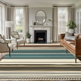 thumbnail image 2 of Turquoise Beige Striped 5x8 Area Rugs, Modern Farmhouse Vertical Stripes Non-Skid Rubber Backing Large Rectangle Rugs - Living Room Bedroom Home Office, Indoor Floor Mat Carpets Washable Rug, 2 of 9