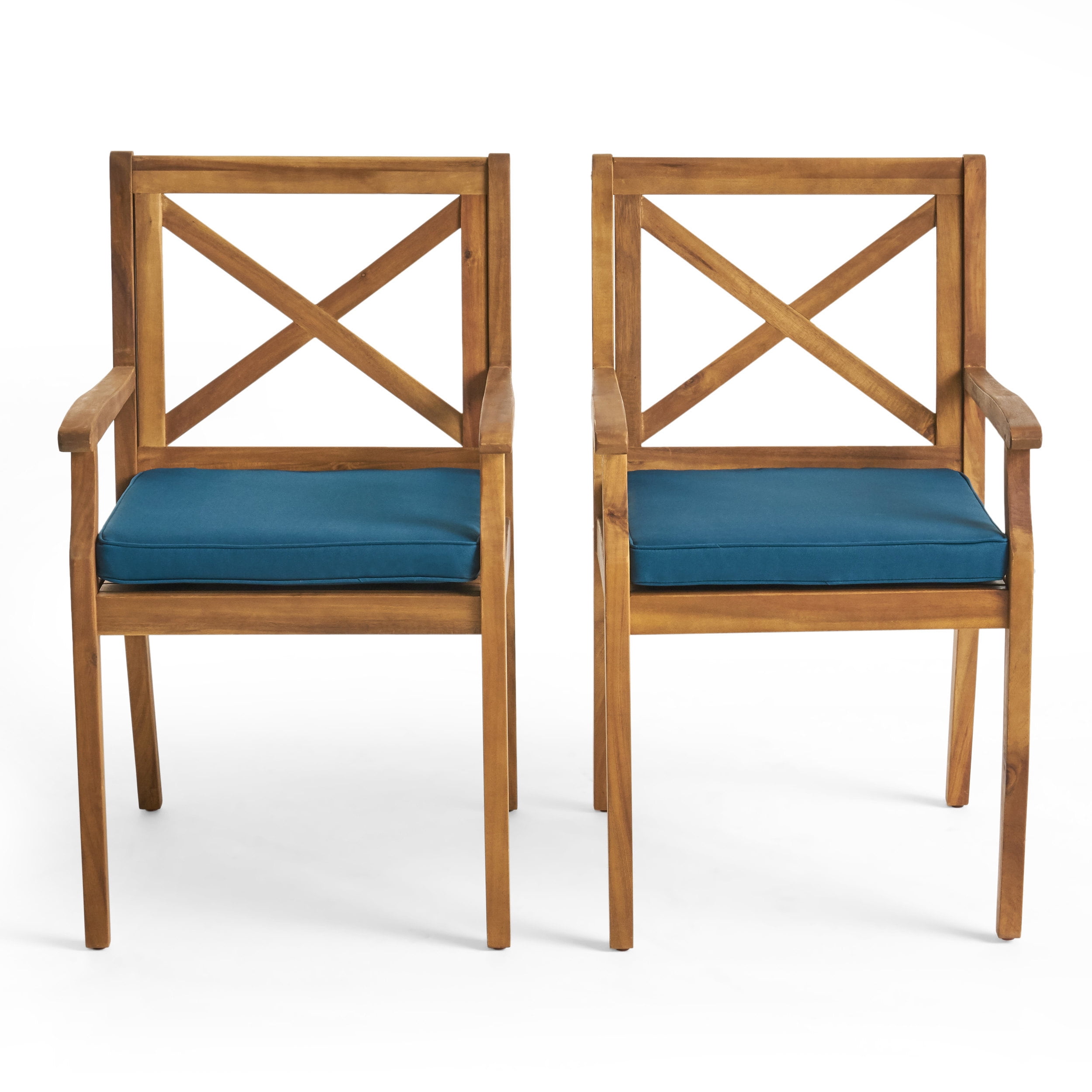 Outdoor Dining Chairs Set of 2 – Solid Wood Frame with Water-Resistant Cushions, Patio Armchairs for Backyard, Garden or Poolside