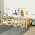 thumbnail image 3 of Generic Twin Size Floor Bed with Fence without Door, Rubber Wood Floor Bed with Safety Guardrails,Natural, 3 of 9