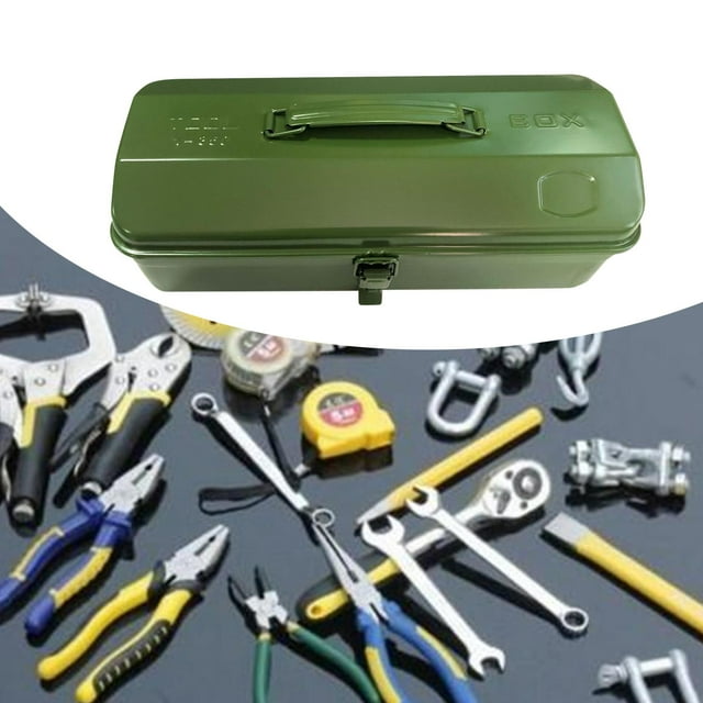 Caja de Herramientas de Reparación de Automóviles de Metal de 15 Pulgadas con Bloqueo, Organizador Versátil con Asa de Transporte, Bolsa de Transporte Verde