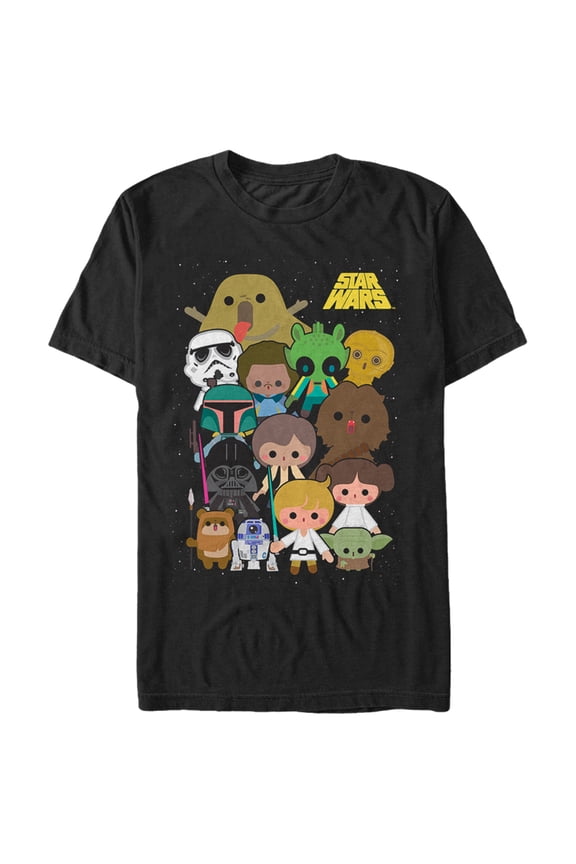 Men's Star Wars Cute Cartoon Character Group Graphic Tee Black 4X Large