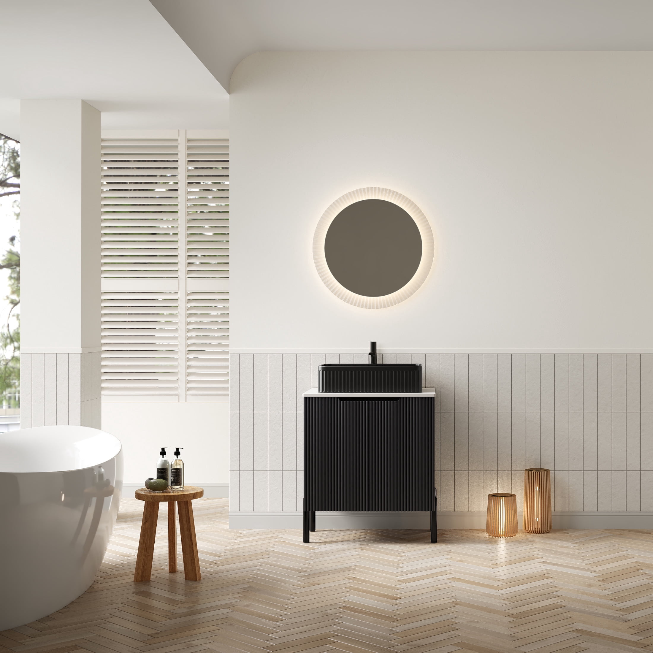 Noble House TURIO 24" Bathroom Vanity with Sintered Stone Countertop, Storage Cabinet, Black Rectangle Basin, Black