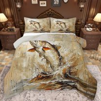 Castle Fairy Big Bass Fish Full Size Comforter Sets 3-Piece for Kids Teens Adults,Fishing Theme Bedding Comforter Set,Lake House Lightweight Bedding Sets,Lightweight Room Decor,Reversible