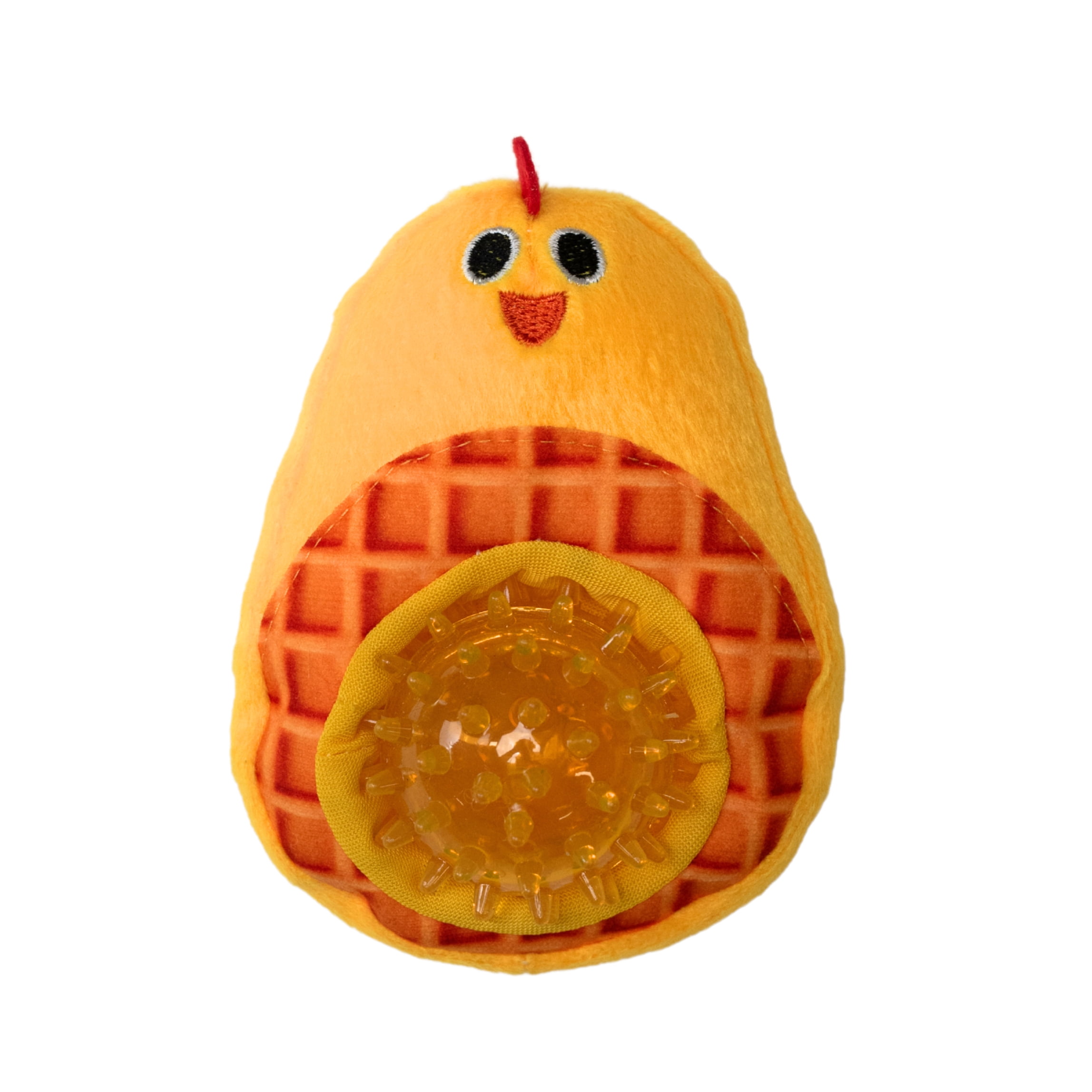 Vibrant Life Fetch Buddy Chicken Waffle Plush Dog Toy with Detachable Spikey Ball, Chew Level 1