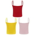 thumbnail image 3 of Yartina Kids Girls 3 Pieces Cami Tank Top Solid Color Spaghetti Straps Dance Crop Top Ribbed Camisole Pink&Yellow&Red M, 3 of 7