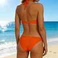 thumbnail image 6 of Hduncf Women's Triangle Ruched Bikini Set Solid Color Two Piece Swimsuit Halter Bathing Suit Orange S, 6 of 9