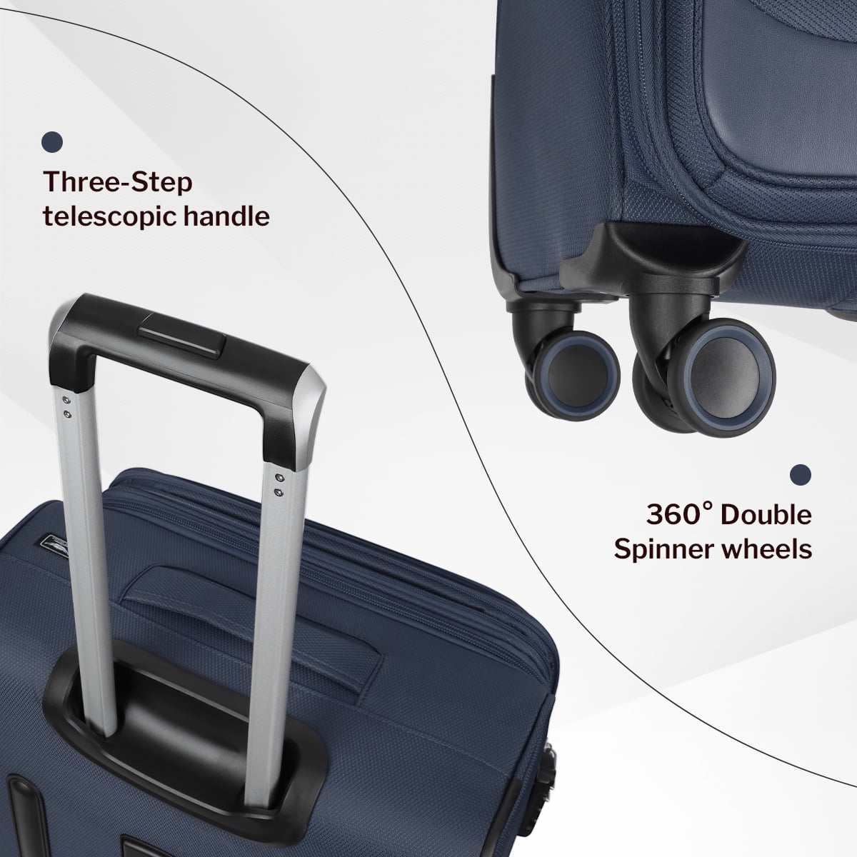 3-Piece Softside Luggage Set Expandable Suitcase with TSA Lock and Front Opening, 20"/26"/30", Navy Blue - 8809