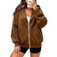 thumbnail image 6 of WQNVRNR Womens Zip Up Hoodie Sweatshirt Fall Long Sleeve Casual Oversized Hooded Jacket with Pockets Brown M, 6 of 8