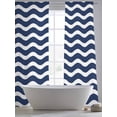 thumbnail image 6 of Navy Blue Moire Semi Sheer Curtains 96 Inch Length 2 Panels Set, Water Ripple Stripe Farmhouse Sheer Kitchen Curtain Privacy Voile Window Curtain for Living Room Bedroom Rod Pocket Drapes, 6 of 7