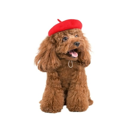 Dog Cat Beret Hat Dog Cap with Adjustable Elastic Strap Dog Costume Hair Accessory Photo Props Pet Hat for Cat Small Medium Large Dog Red