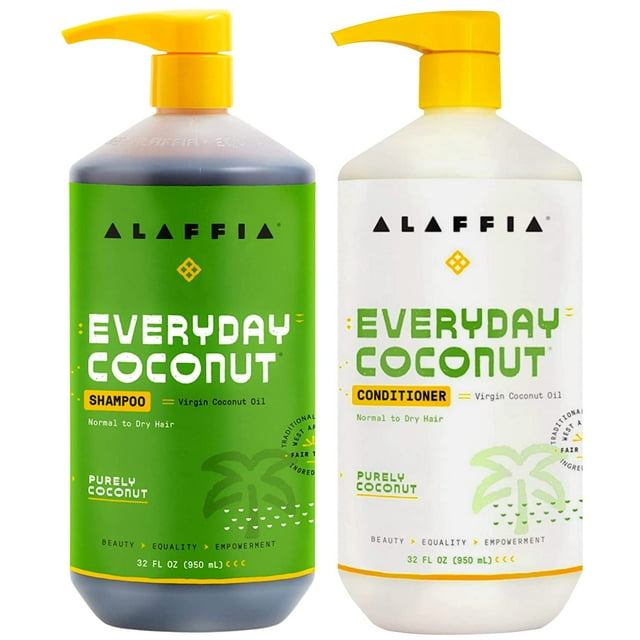 Champú y acondicionador de coco Alaffia EveryDay - Limpieza de cabello normal a seco con jengibre y aceite de coco Comercio justo 32 onzas líquidas